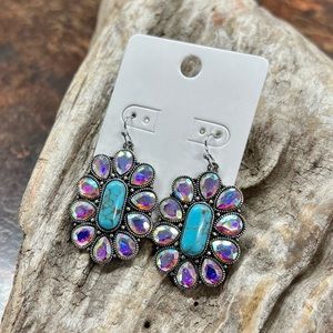 Turquoise Squash Blossom Western Dangle Earrings